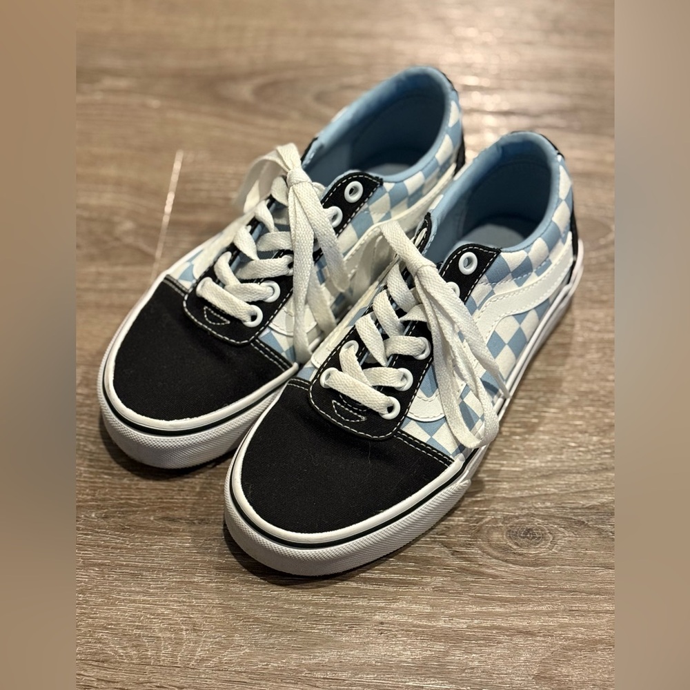 Women’s Vans Old Skool Checkerboard Sneakers - Black and Blue